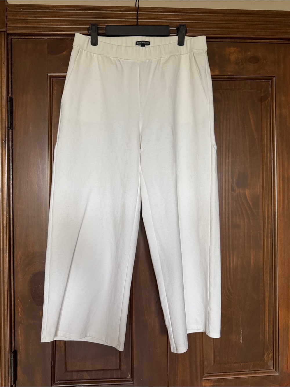 Eileen Fisher White Knit Wide Leg Pant